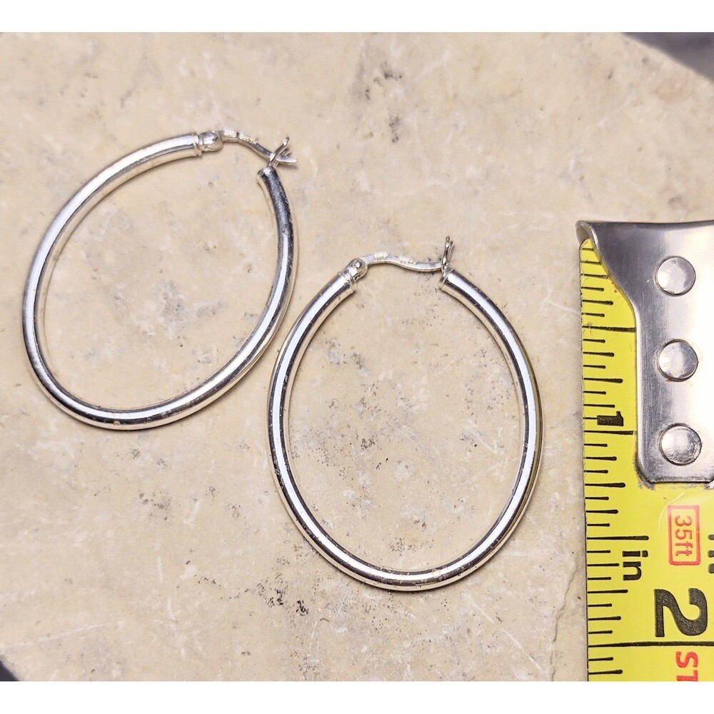 TH 925 Sterling silver Tube Oval Hoop Earrings - Picture 3 of 6